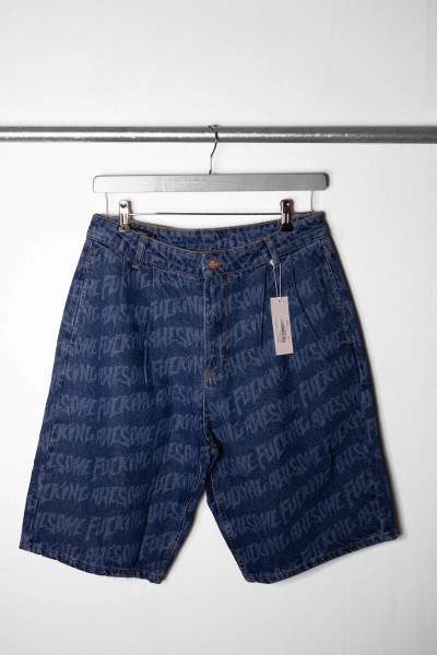 Fucking Awesome Pleated Denim Laser Stamp Shorts blue